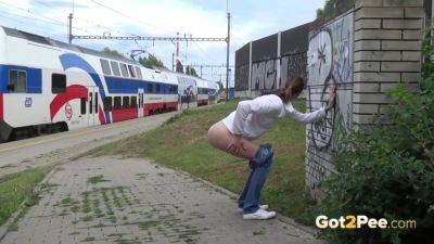 Watch this young hottie relieve herself in public while taking a train ride - sexu.com